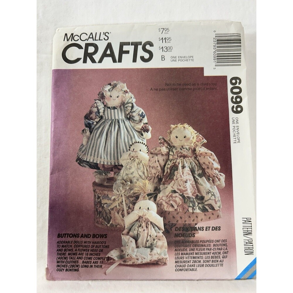 McCall's Crafts 6099 Country Novelty Hair Dolls & Babies Pattern 1992 UNCUT FF